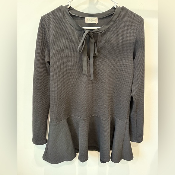 Altar'd State Tops - Altar'd State Charcoal Tie-Neck Peplum Long Sleeve Top